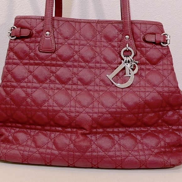 Christian Dior Red Panarea Cannage Coated Quilted Canvas Shoulder Bag - Picture 1 of 16